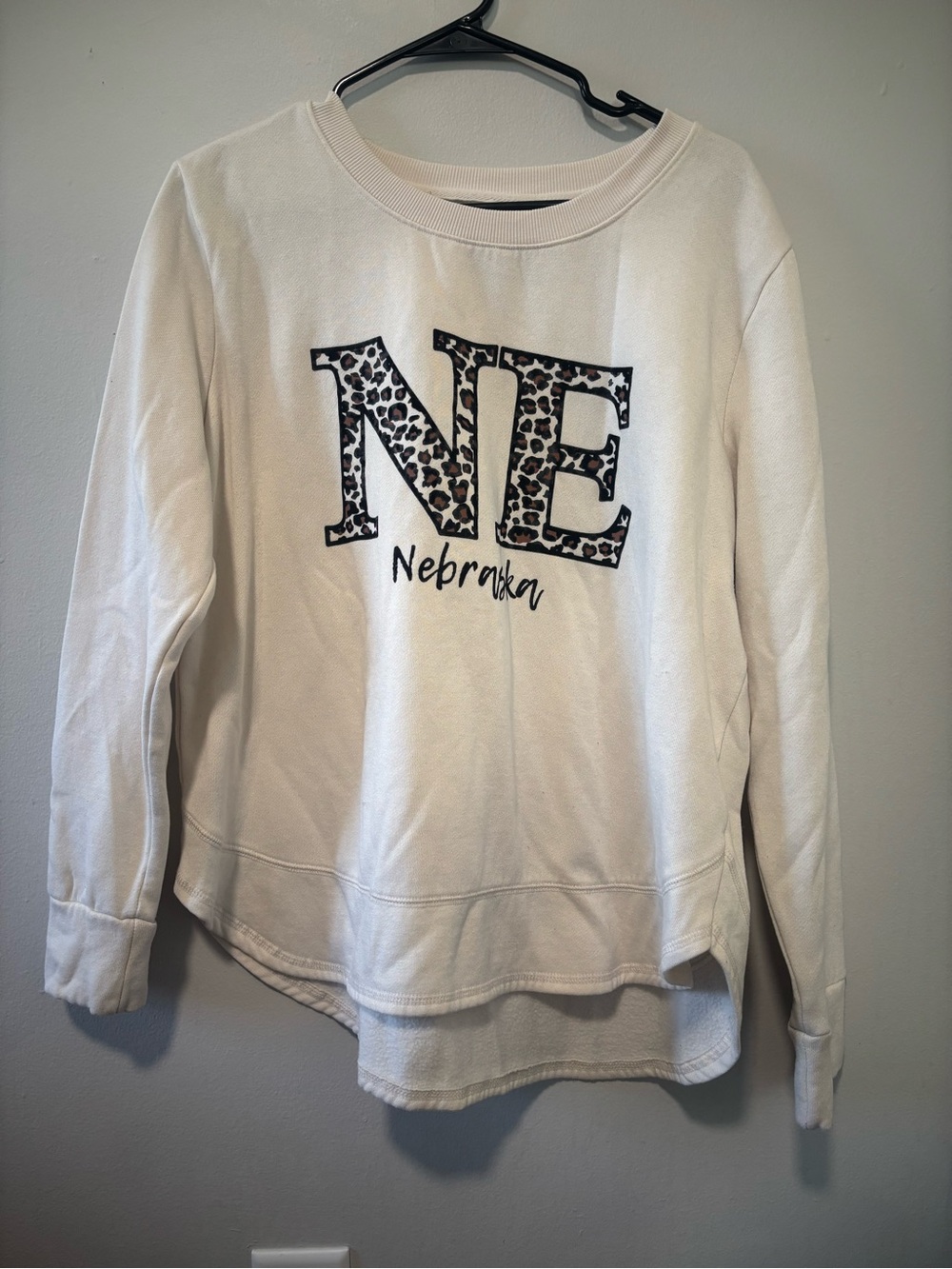 State of Mind Cream Crewneck Sweater with Leopard NE Graphic